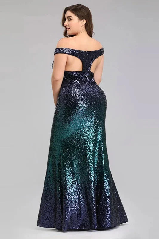 New Arrival Plus Size Prom Dress Sequins Mermaid Long Evening Gowns