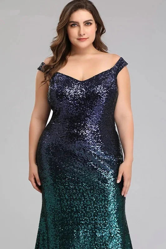 New Arrival Plus Size Prom Dress Sequins Mermaid Long Evening Gowns
