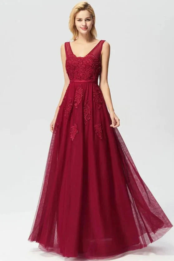 New Arrival Sleeveless Lace Appliques Long Evening Prom Dress Online