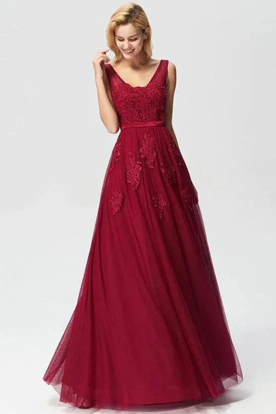 New Arrival Sleeveless Lace Appliques Long Evening Prom Dress Online