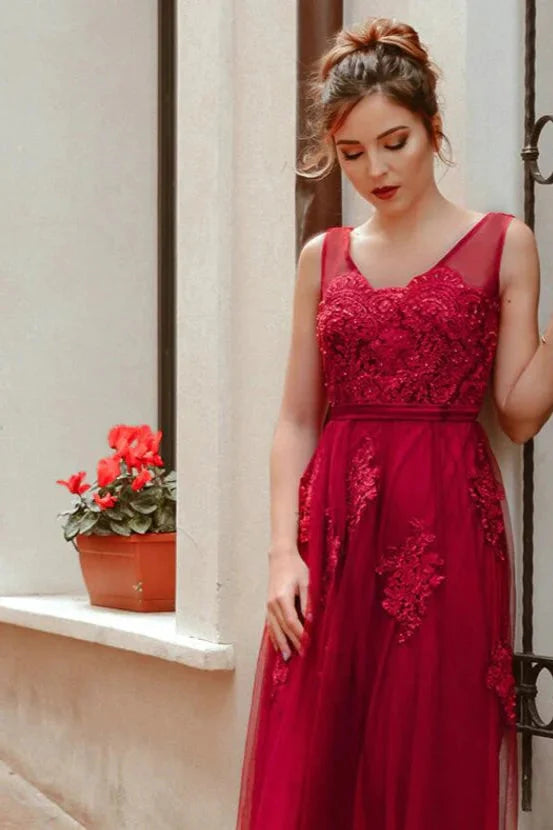 New Arrival Sleeveless Lace Appliques Long Evening Prom Dress Online