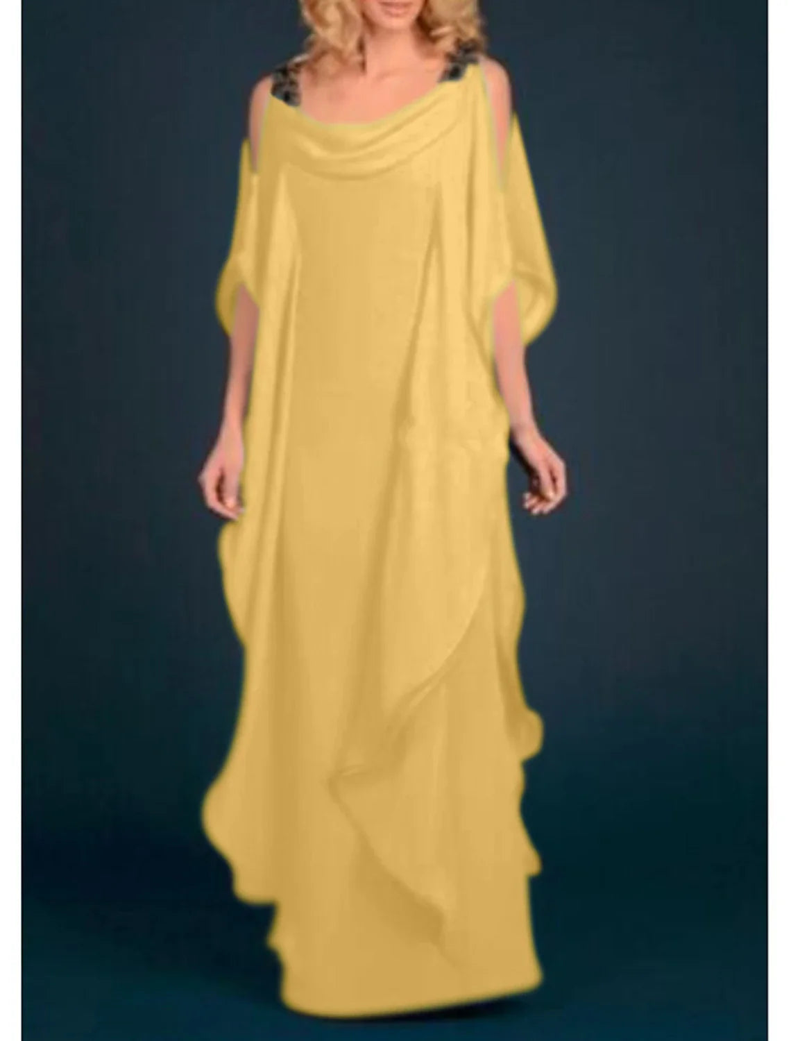 Sheath / Column Mother of the Bride Dress Wedding Guest Elegant Plus Size Scoop Neck Floor Length Chiffon Half Sleeve with Appliques