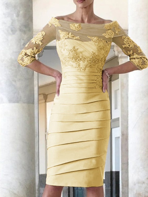 Elegant and noble satin sticker spoon 3/4 sleeve knee length Mother of the Bride Dresses