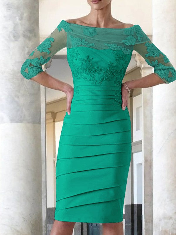 Elegant tight fitting straight tube satin decal 3/4 sleeve knee length bridal Mother of the Bride Dresses