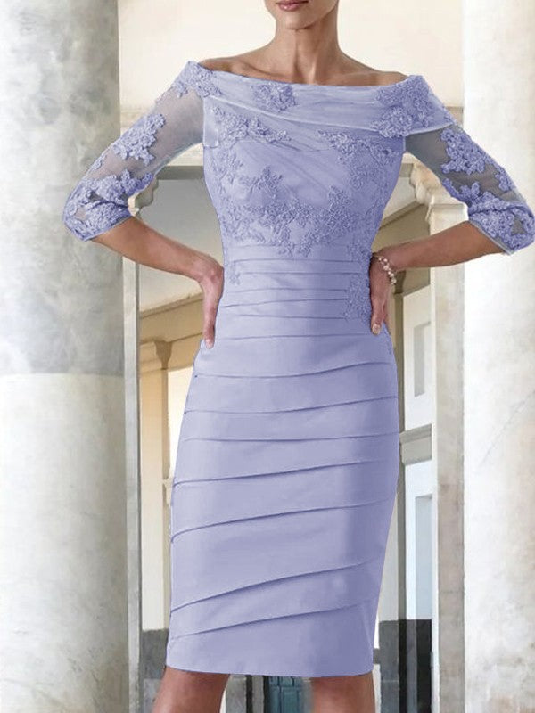 Elegant tight fitting straight tube satin decal 3/4 sleeve knee length bridal Mother of the Bride Dresses