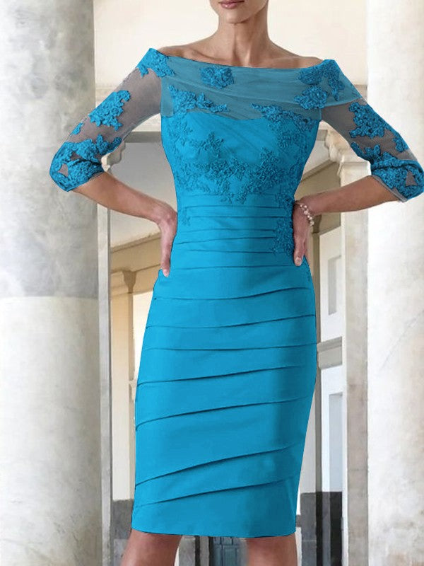 Elegant tight fitting straight tube satin decal 3/4 sleeve knee length bridal Mother of the Bride Dresses