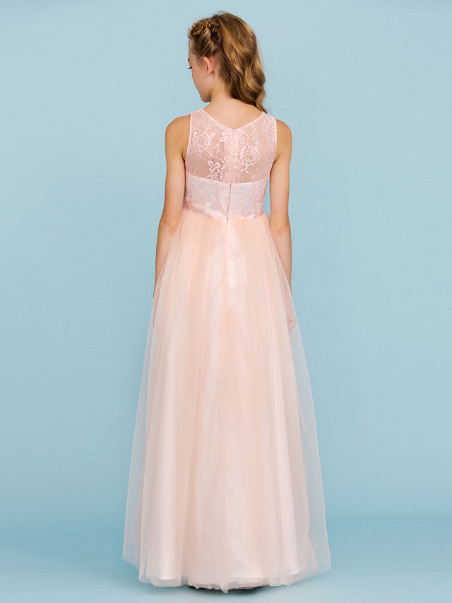 Princess A-Line Lace Tulle Junior Flower Girl Dress With Pleats for Weddings