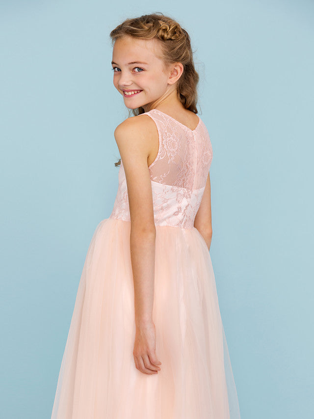 Princess A-Line Lace Tulle Junior Flower Girl Dress With Pleats for Weddings