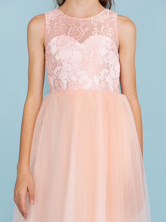 Princess A-Line Lace Tulle Junior Flower Girl Dress With Pleats for Weddings