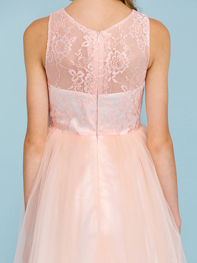 Princess A-Line Lace Tulle Junior Flower Girl Dress With Pleats for Weddings