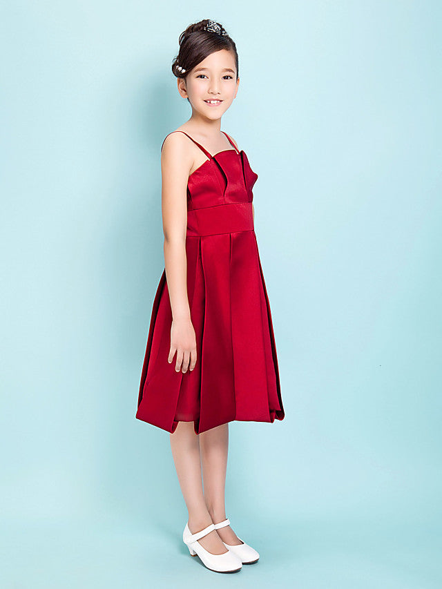 Princess A-Line Satin Junior Bridesmaid Dress with Sash Ribbon and Draping for Spring Summer and Fall - Hourglass & Inverted Triangle