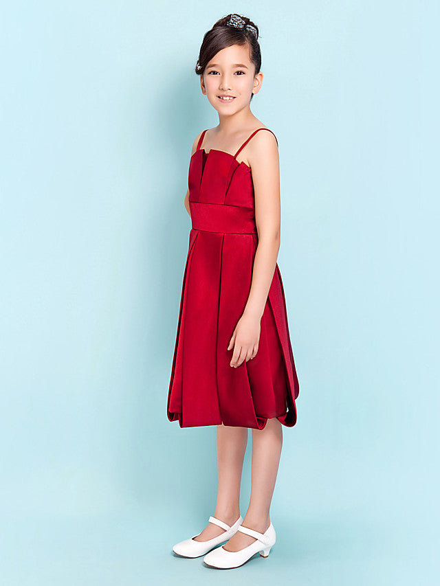 Princess A-Line Satin Junior Bridesmaid Dress with Sash Ribbon and Draping for Spring Summer and Fall - Hourglass & Inverted Triangle