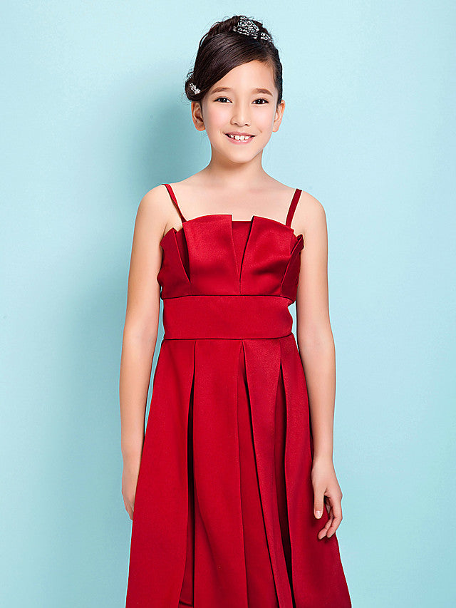 Princess A-Line Satin Junior Bridesmaid Dress with Sash Ribbon and Draping for Spring Summer and Fall - Hourglass & Inverted Triangle