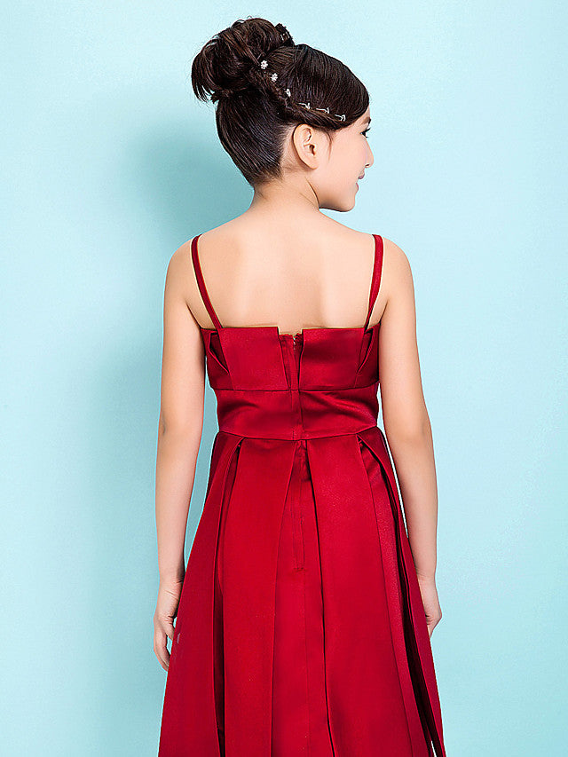 Princess A-Line Satin Junior Bridesmaid Dress with Sash Ribbon and Draping for Spring Summer and Fall - Hourglass & Inverted Triangle