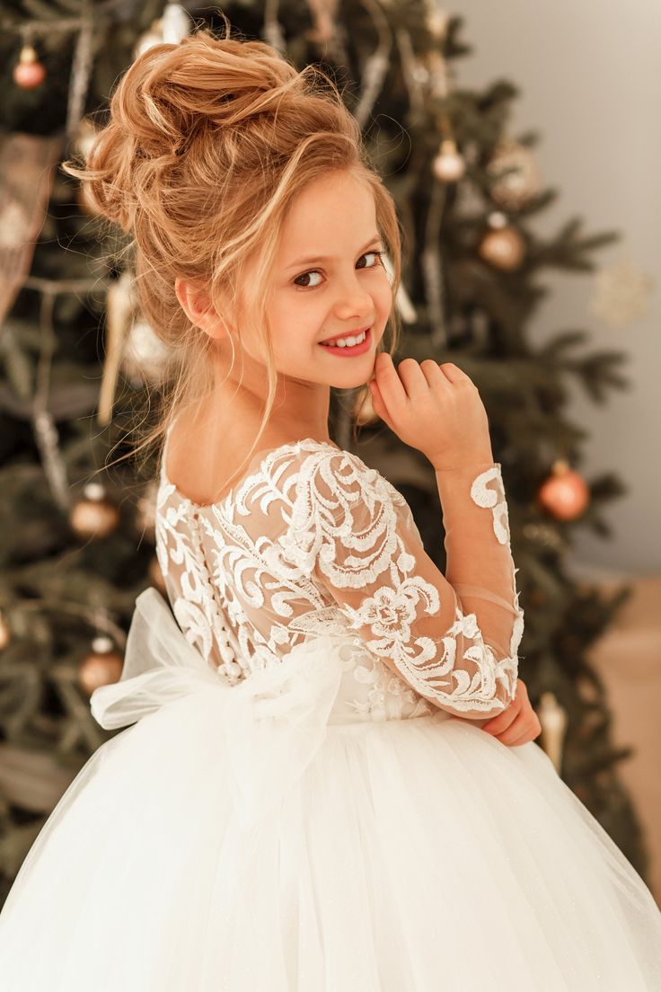 Princess Long Sleeves Dress with Tulle Lace and Appliques