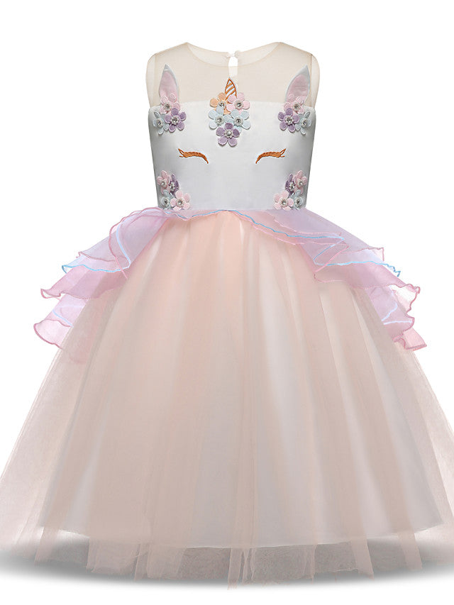 Princess Midi Party Dress ¡§C Satin Tulle Embroidery & Appliques
