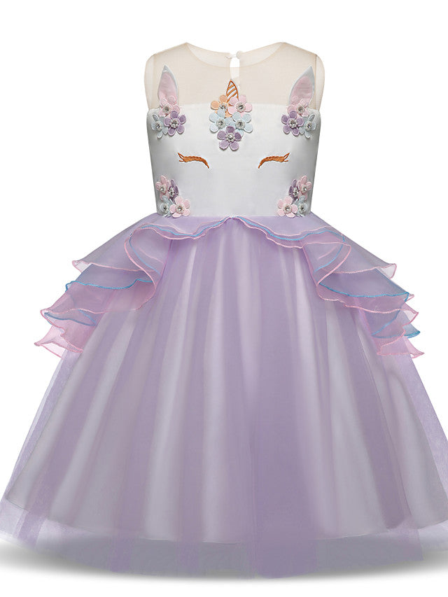 Princess Midi Party Dress ¡§C Satin Tulle Embroidery & Appliques