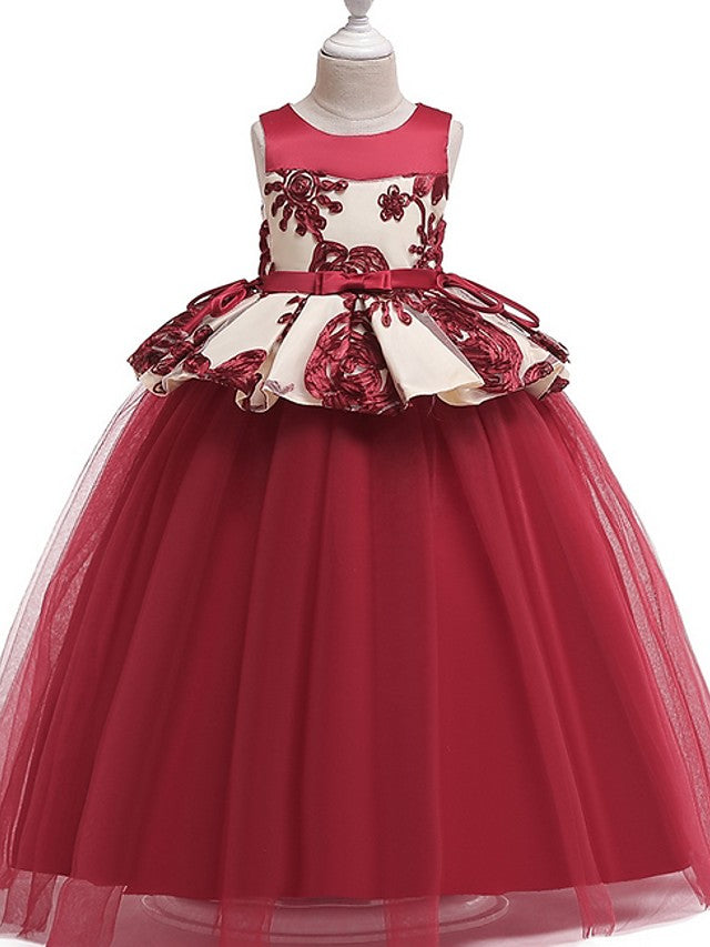 Princess Round Floor Length Cotton Bow Appliques Flower Girl Dress