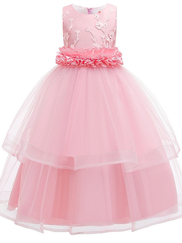 Princess Sleeveless Flower Girl Dress with Bow Appliques and Round Floor Length