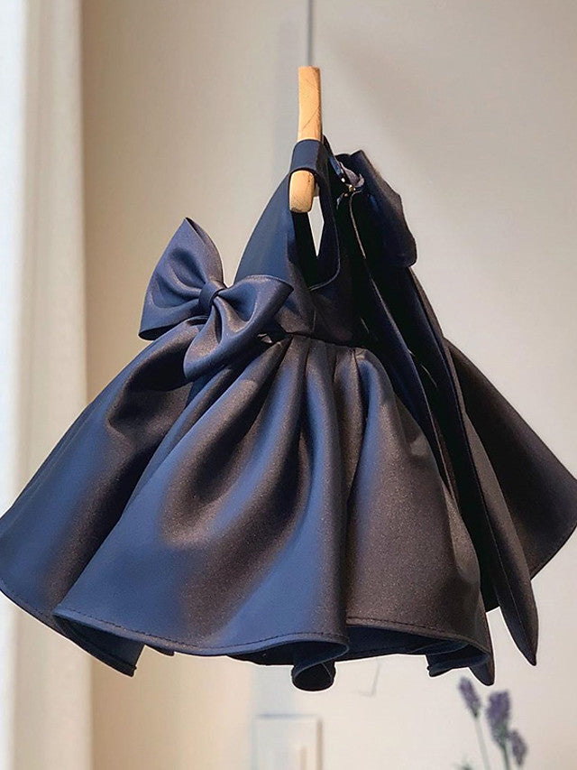 Satin Ball Gown Sleeveless Square Neck Flower Girl Dress With Bow Pleats