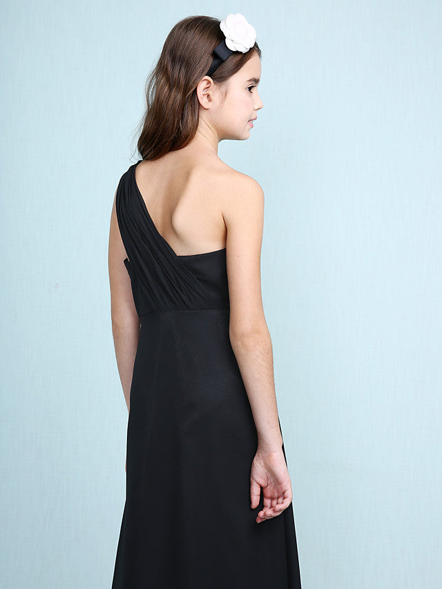 Sheath Column One Shoulder Floor Length Chiffon Flower Girl Dress with Natural Side Draping