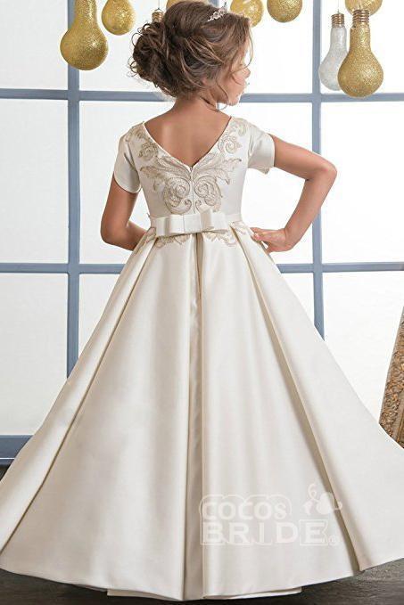 Short Sleeves Ball Gown for Girls | Scoop Neck Flower Dress