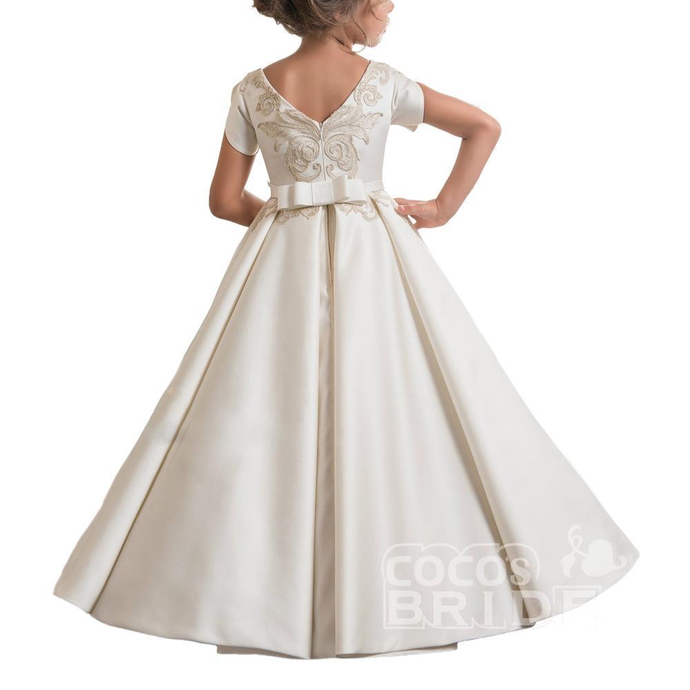 Short Sleeves Ball Gown for Girls | Scoop Neck Flower Dress