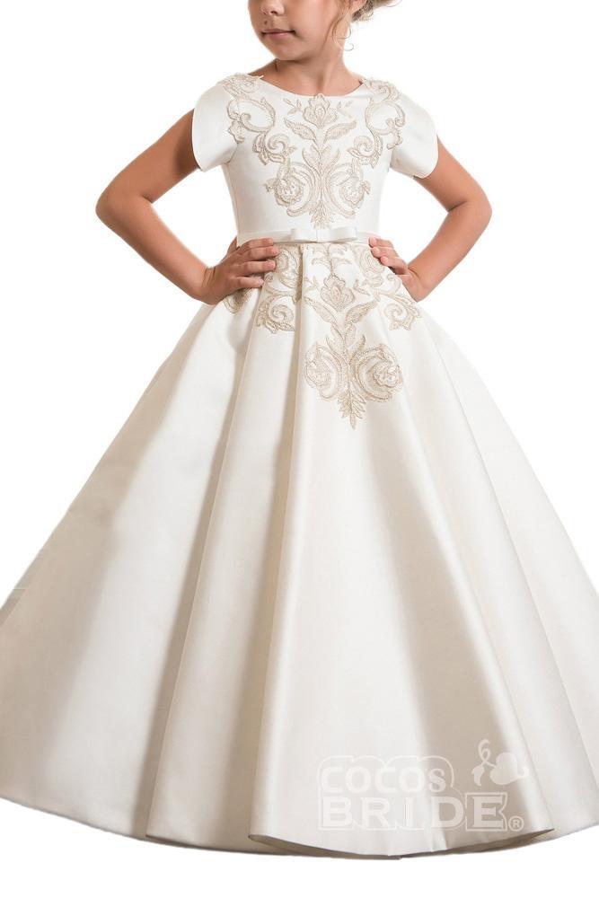 Short Sleeves Ball Gown for Girls | Scoop Neck Flower Dress
