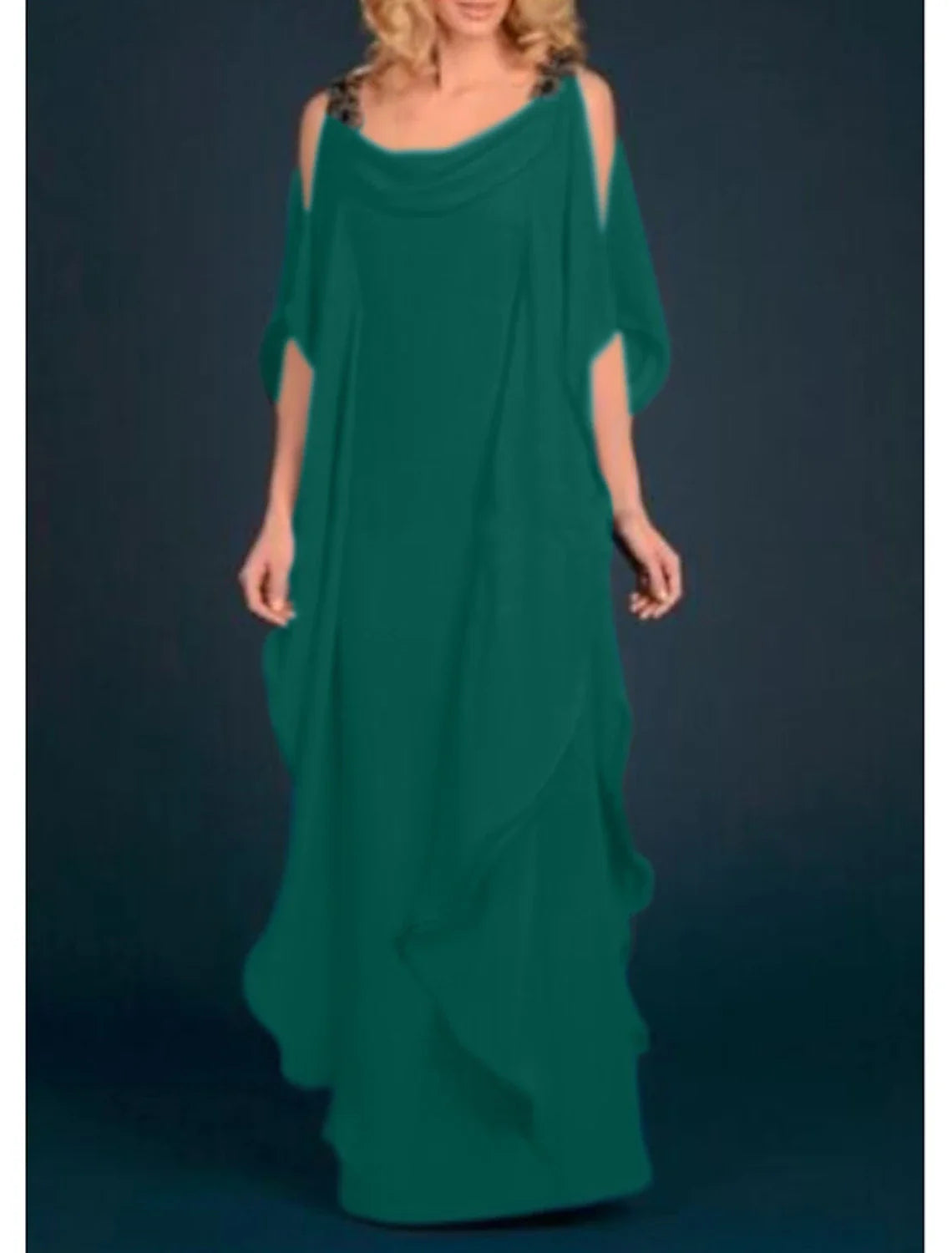 Sheath / Column Mother of the Bride Dress Wedding Guest Elegant Plus Size Scoop Neck Floor Length Chiffon Half Sleeve with Appliques