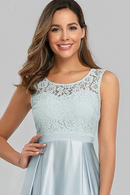 Sky Blue Sleeveless Lace Evening Gowns Long Prom Dress Online