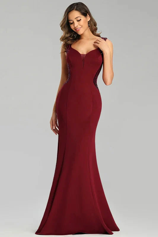 Sparkle Burgundy Sequins Mermaid Long Evening Prom Gowns