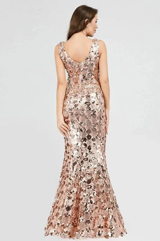 Sparkle Gold Sequins Prom Dress Long Mermaid Evening Party Gowns