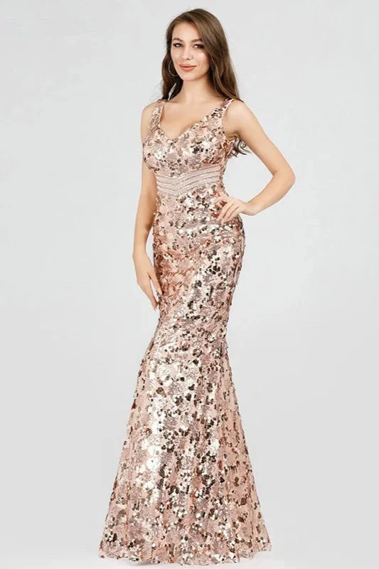 Sparkle Gold Sequins Prom Dress Long Mermaid Evening Party Gowns