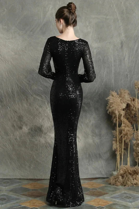 Stunning Long Sleeve Sequins Prom Dress Mermaid Evening Party Gowns
