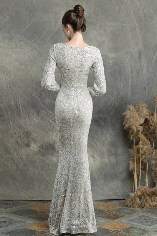 Stunning Long Sleeve Sequins Prom Dress Mermaid Evening Party Gowns