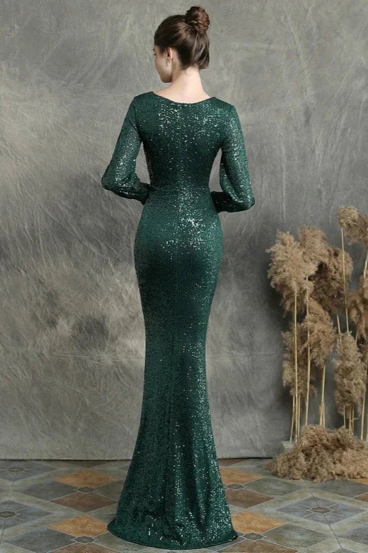 Stunning Long Sleeve Sequins Prom Dress Mermaid Evening Party Gowns