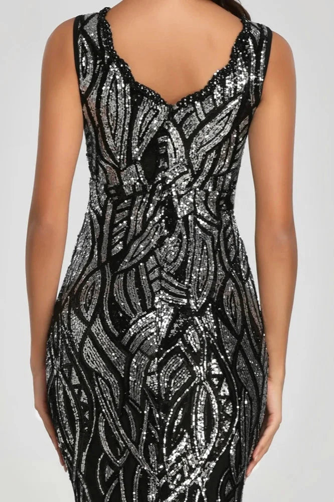 Stunning Sequins Long Evening Dress V-neck Mermaid Prom Dresses With Beadings