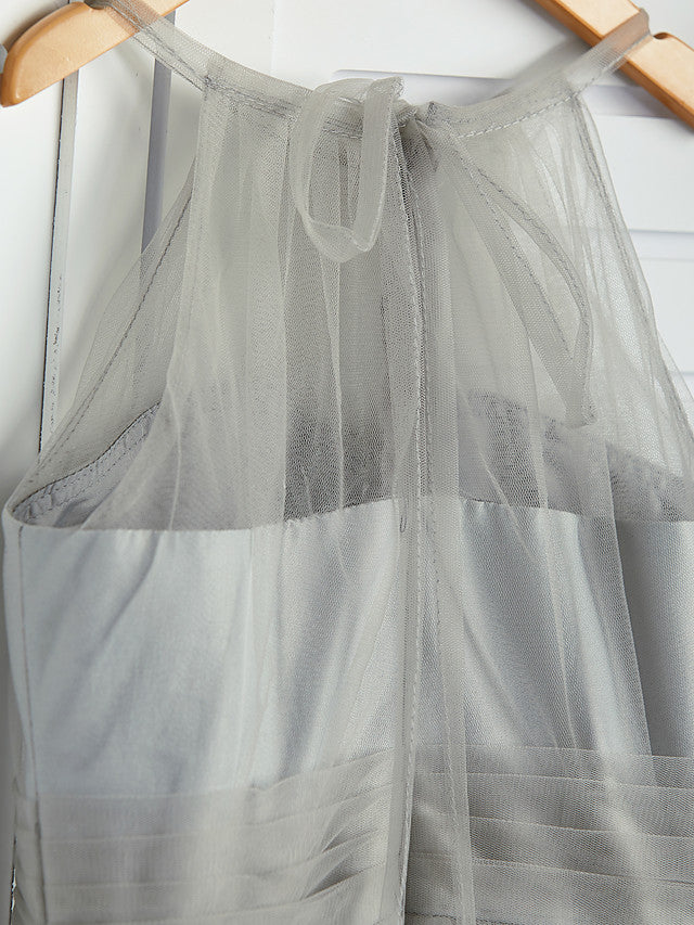 Tulle Flower Girl Dress with Ruching for A-Line Crew Neck Floor Length