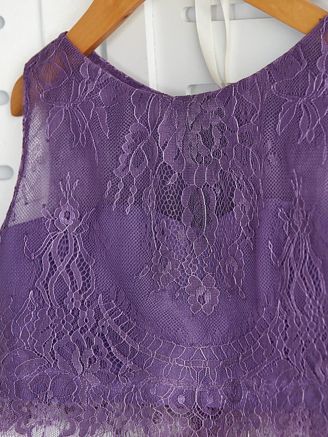 Two Piece A-Line Maxi Chiffon Lace Flower Girl Dress with Pleats