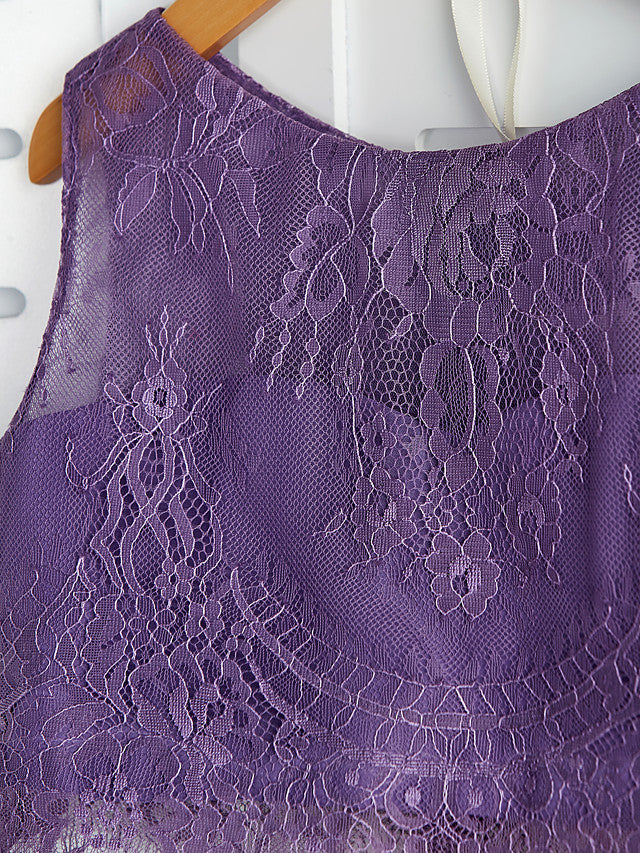 Two Piece A-Line Maxi Chiffon Lace Flower Girl Dress with Pleats