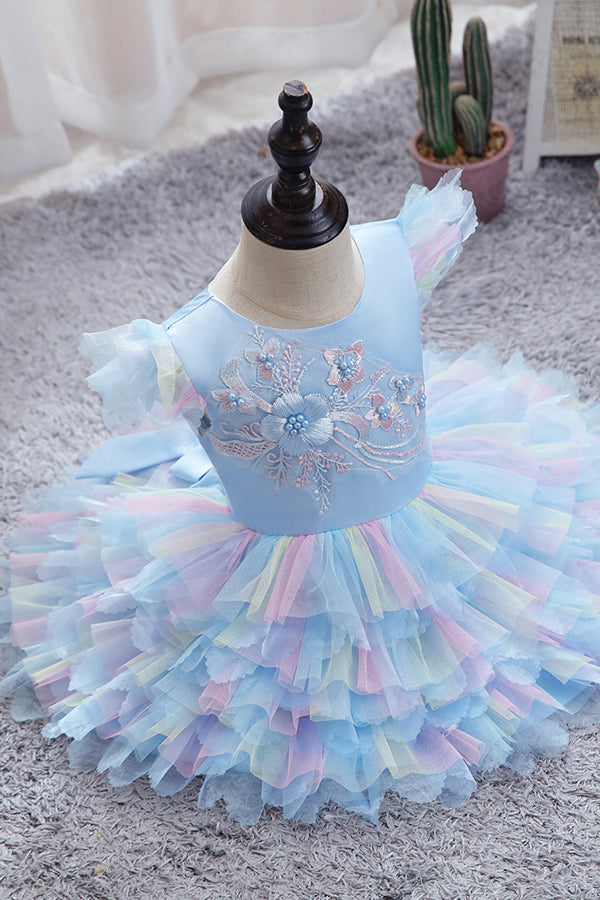 Yellow Tulle Ruffles Flower Girl Dress for Weddings with Appliques