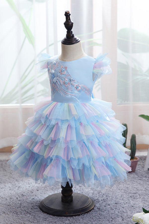 Yellow Tulle Ruffles Flower Girl Dress for Weddings with Appliques
