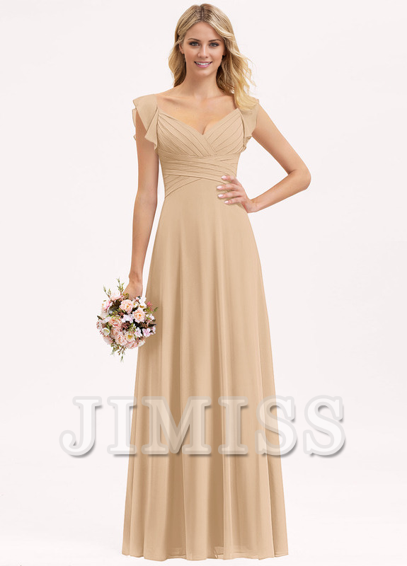 Layered ruffled Empire V-neck and ground chiffon bridesmaid dress