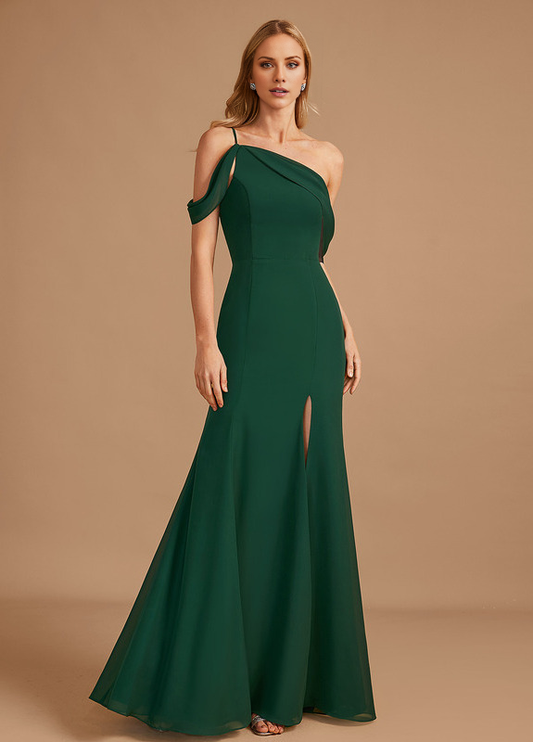 Trumpet Mercedes-tail One-shoulder Floor-length Chiffon Bridesmaid Dress