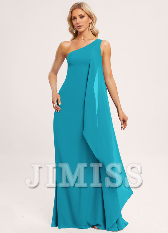 Ruffled A-line One Shoulder Floor Length Chiffon Bridesmaids Dress