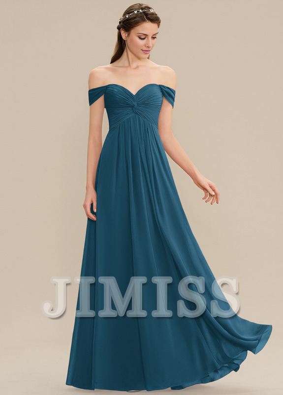 Ruffled A-line Off-the-shoulder Floor-length Chiffon Bridesmaids Dress