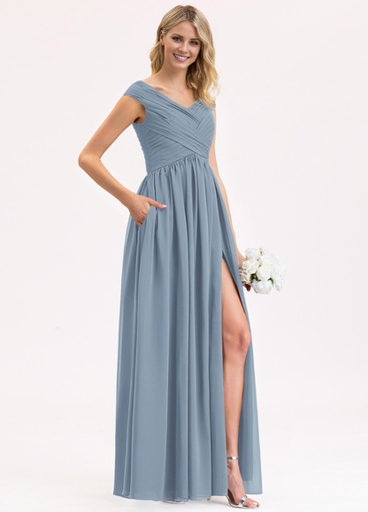 Ruffled A-line Floor-length Chiffon Bridesmaids Dress