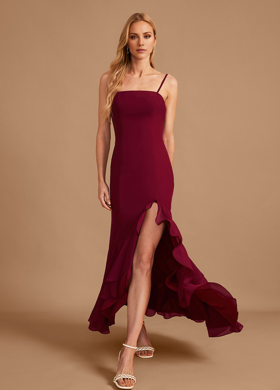 Trumpet Fishtail Square Floor Length Chiffon Ruffle Bridesmaid Dress