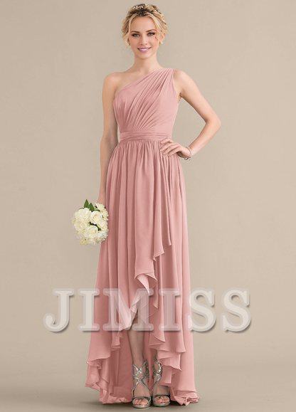Tiered Ruffle A-Line One Shoulder Asymmetric Chiffon Bridesmaids Gown