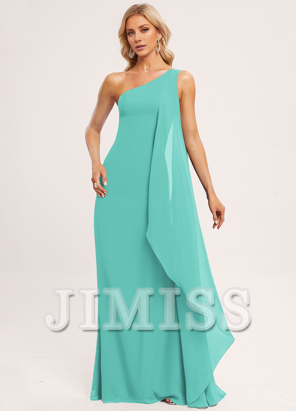 Ruffled A-line One Shoulder Floor Length Chiffon Bridesmaids Dress